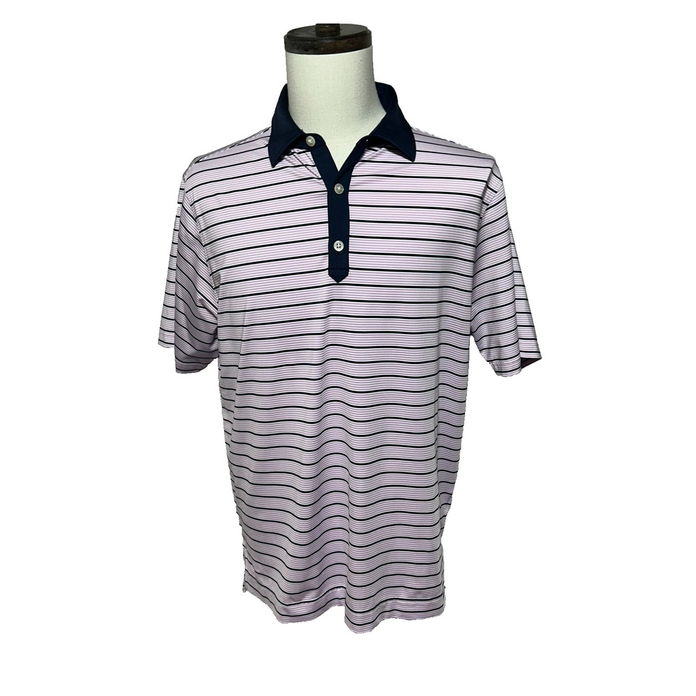 Footjoy Shirt Mens Medium‎ Purple Blue Stripe Short Sleeve Pullover Golf Polo